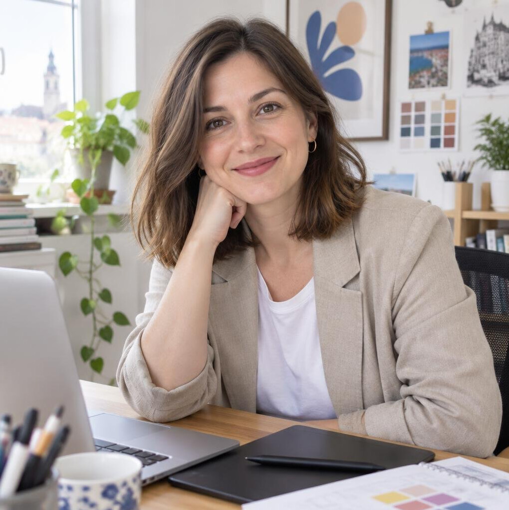 Portrait of a smiling woman graphic designer in her thirties