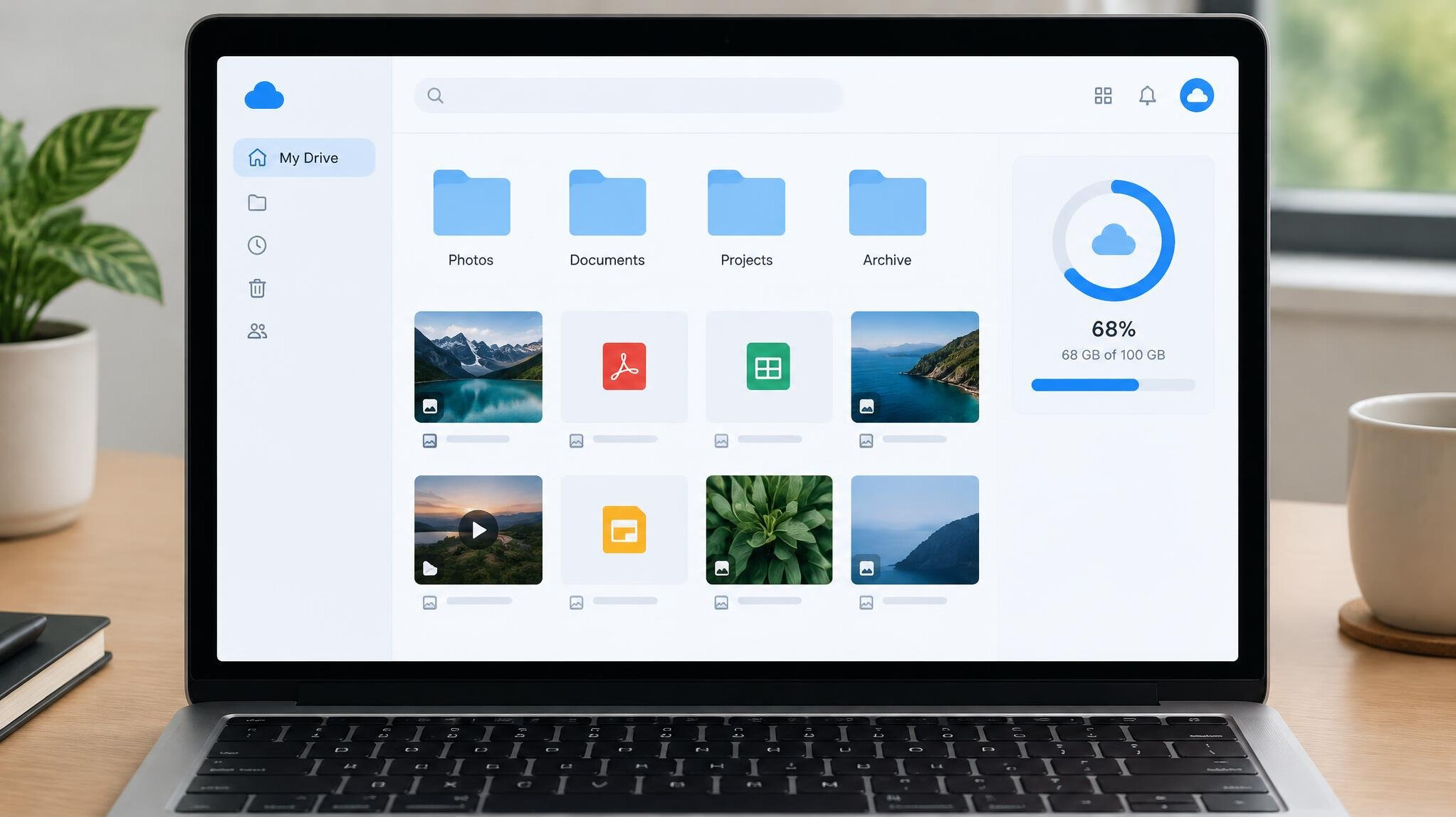 Laptop screen showing file storage and cloud folders interface